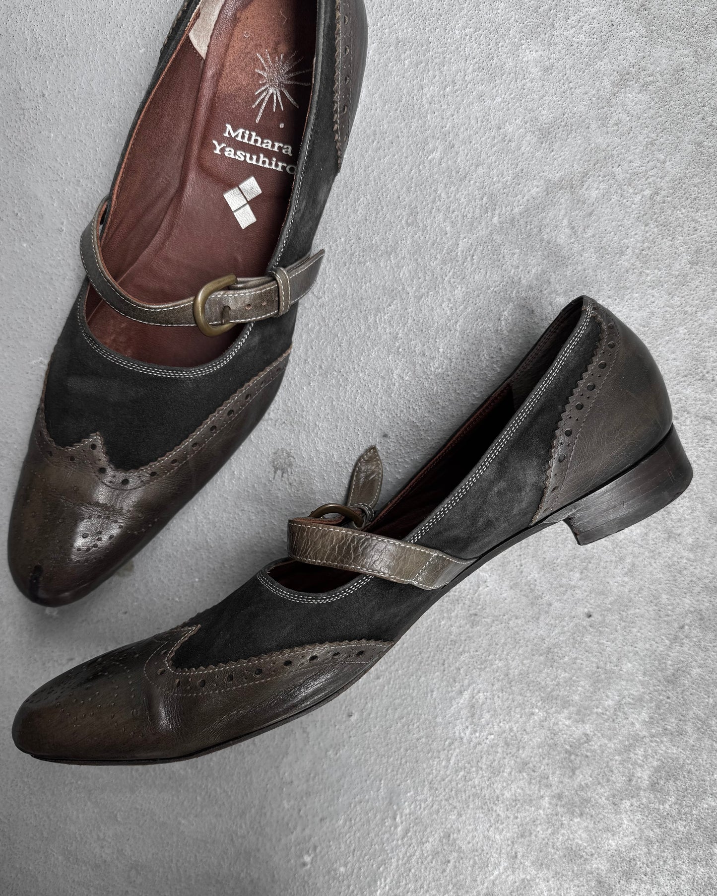 MiharaYasuhiro SS06 Suede Brogue Cut-out Buckle Strap Derbies