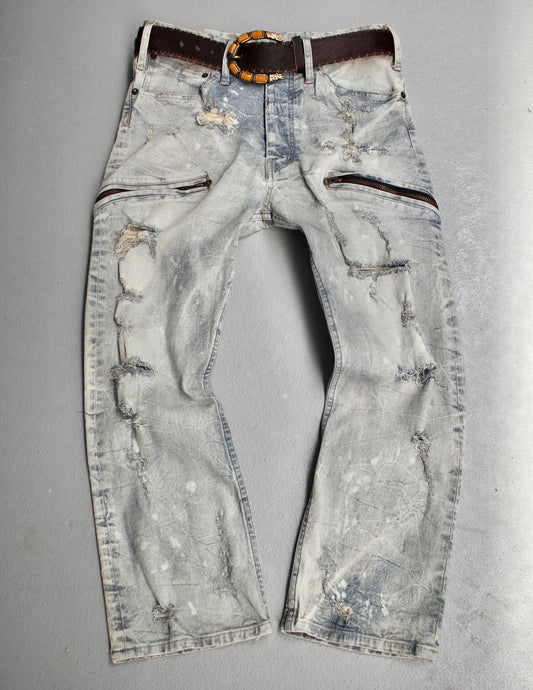 L.G.B. Early 00s Distressed Acid-Wash Bootcut Denim