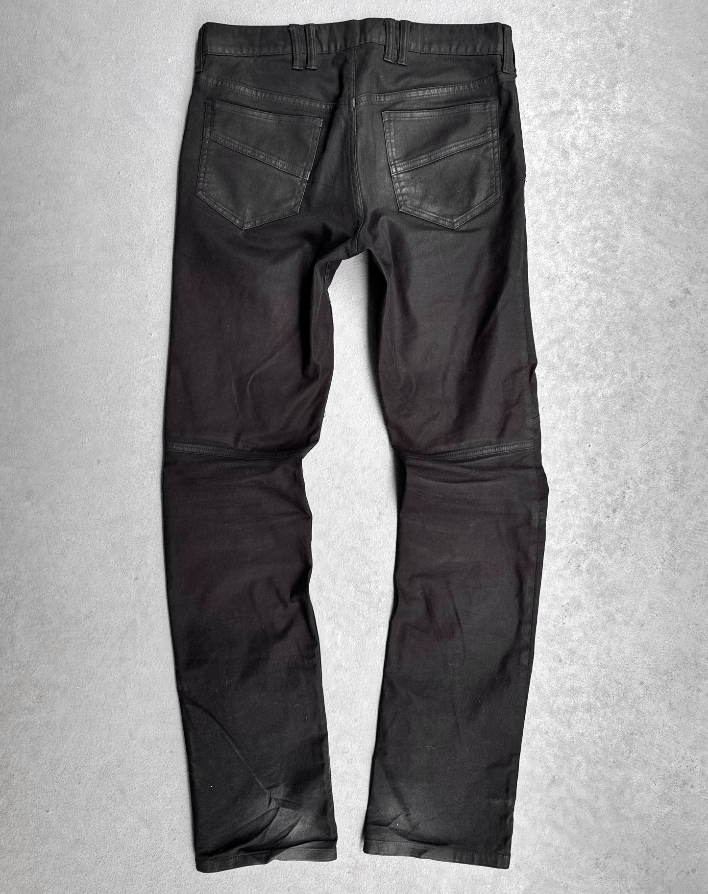 SHELLAC Early 00s Waxed Black Skinny Bootcut Biker Denim