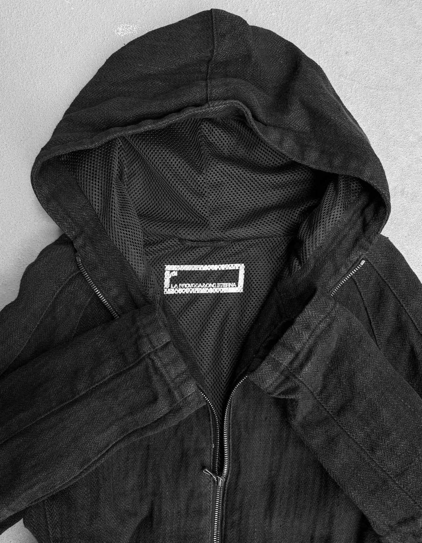 RipVanWinkle Early 00s Light-waxed Black Linen Hooded Jacket