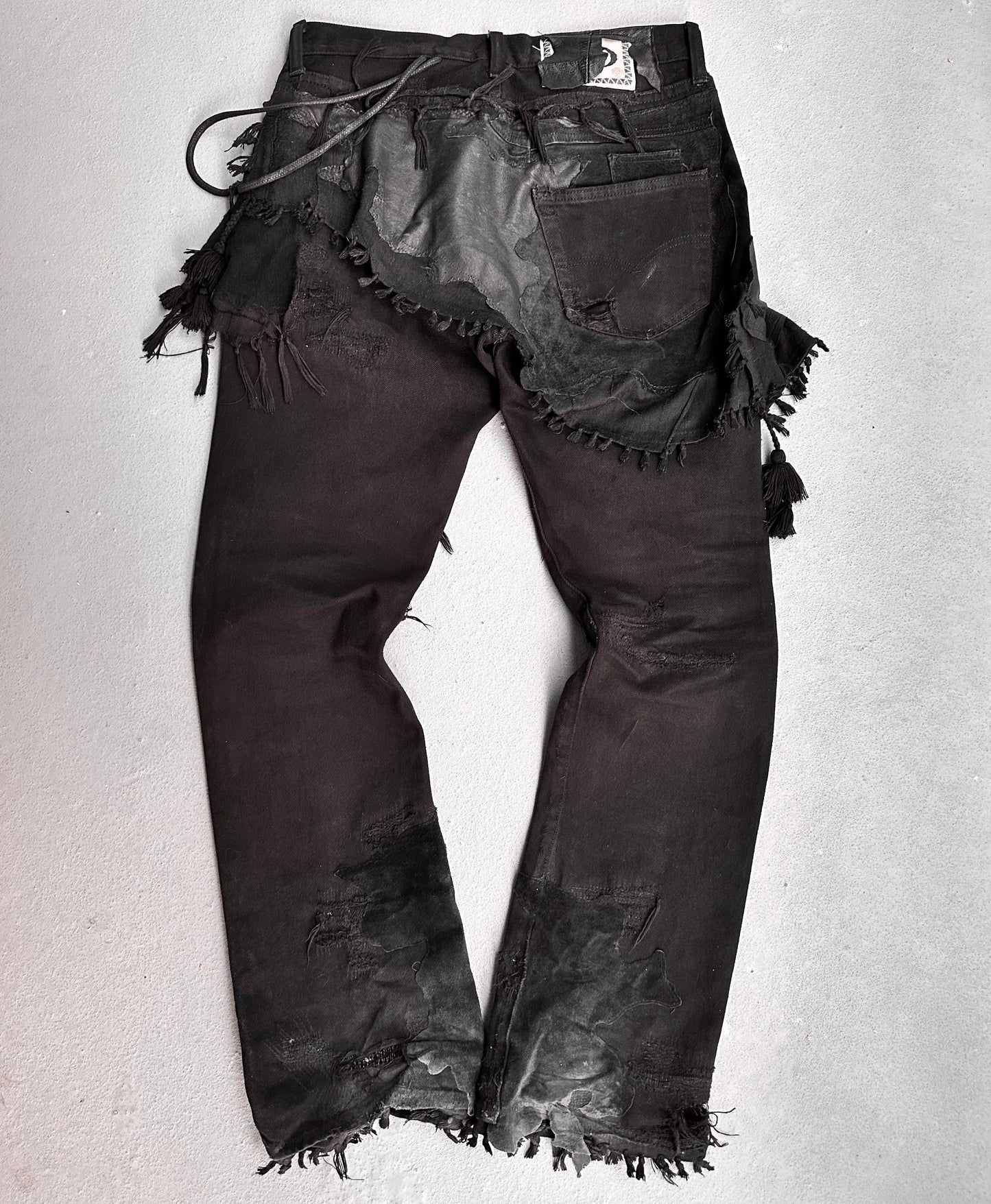 DenimDealer Reconstructed Repaired Boro Leather Patchwork ‘Ethnic’ Bootcut Pants