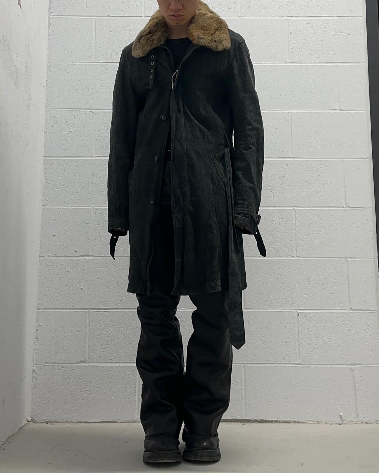 Kyoji Maruyama AW04 Fur Collar Calfskin Suede Leather Coat