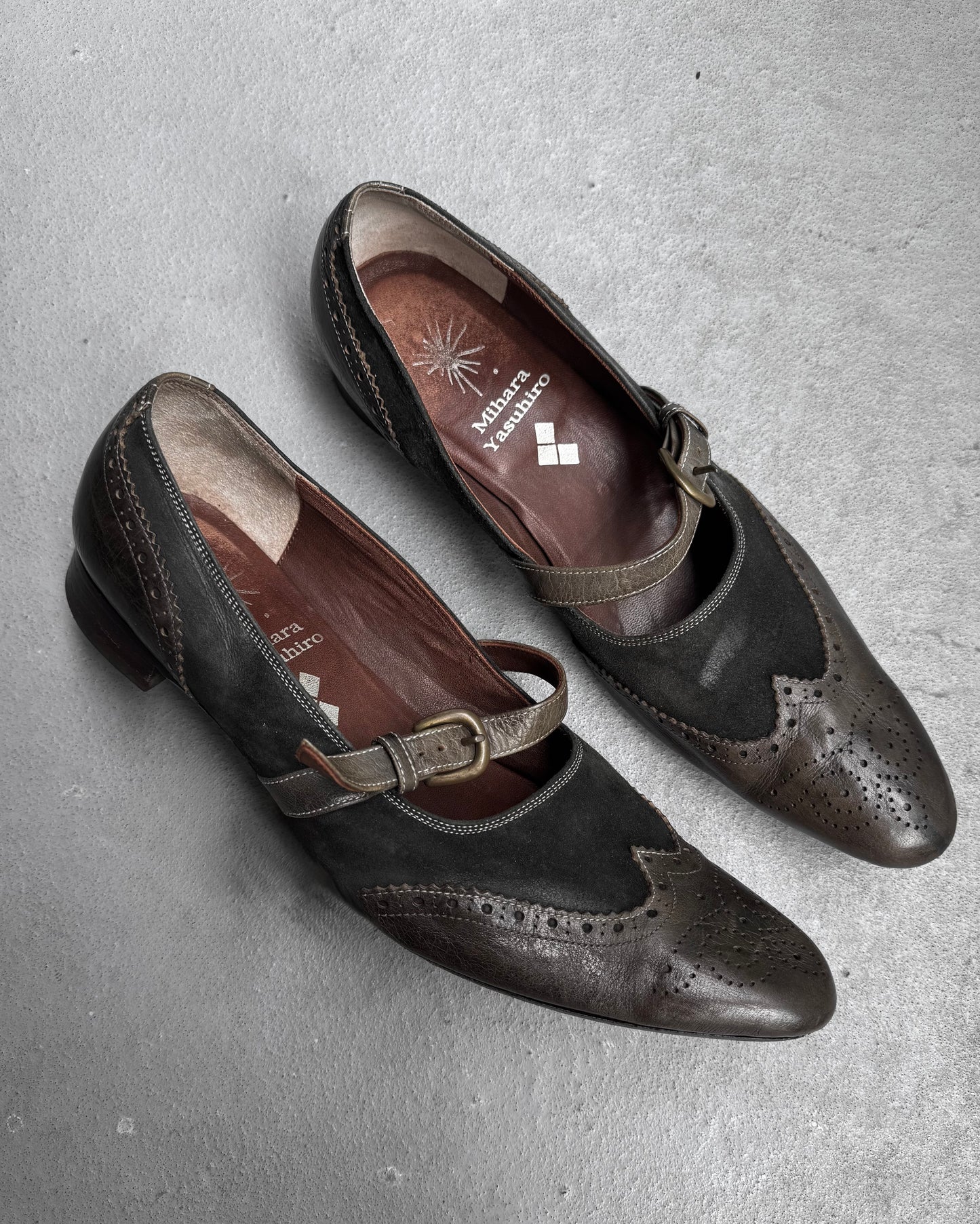 MiharaYasuhiro SS06 Suede Brogue Cut-out Buckle Strap Derbies
