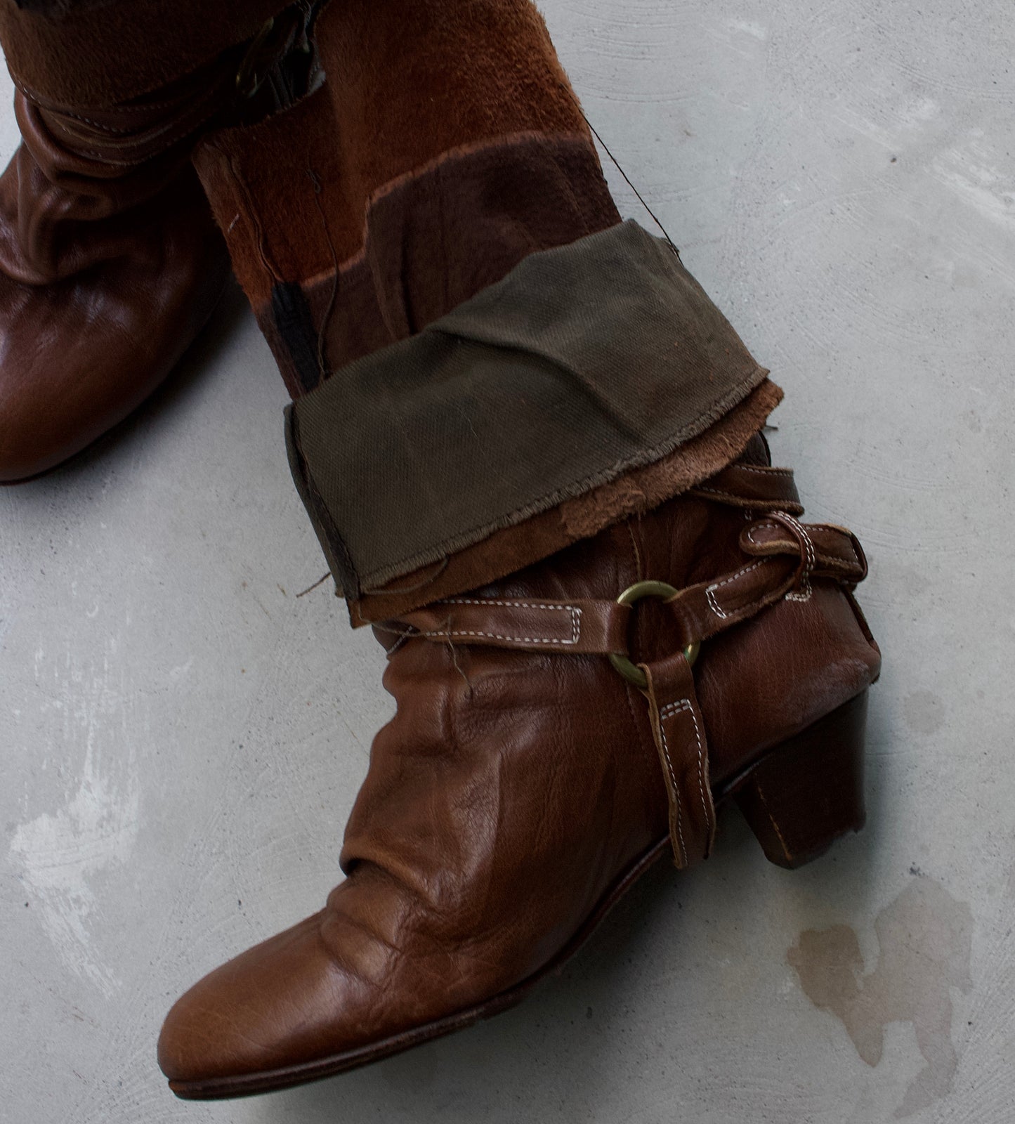MiharaYasuhiro AW04 Triple Layered Draped Leather Pirate Heels Boot