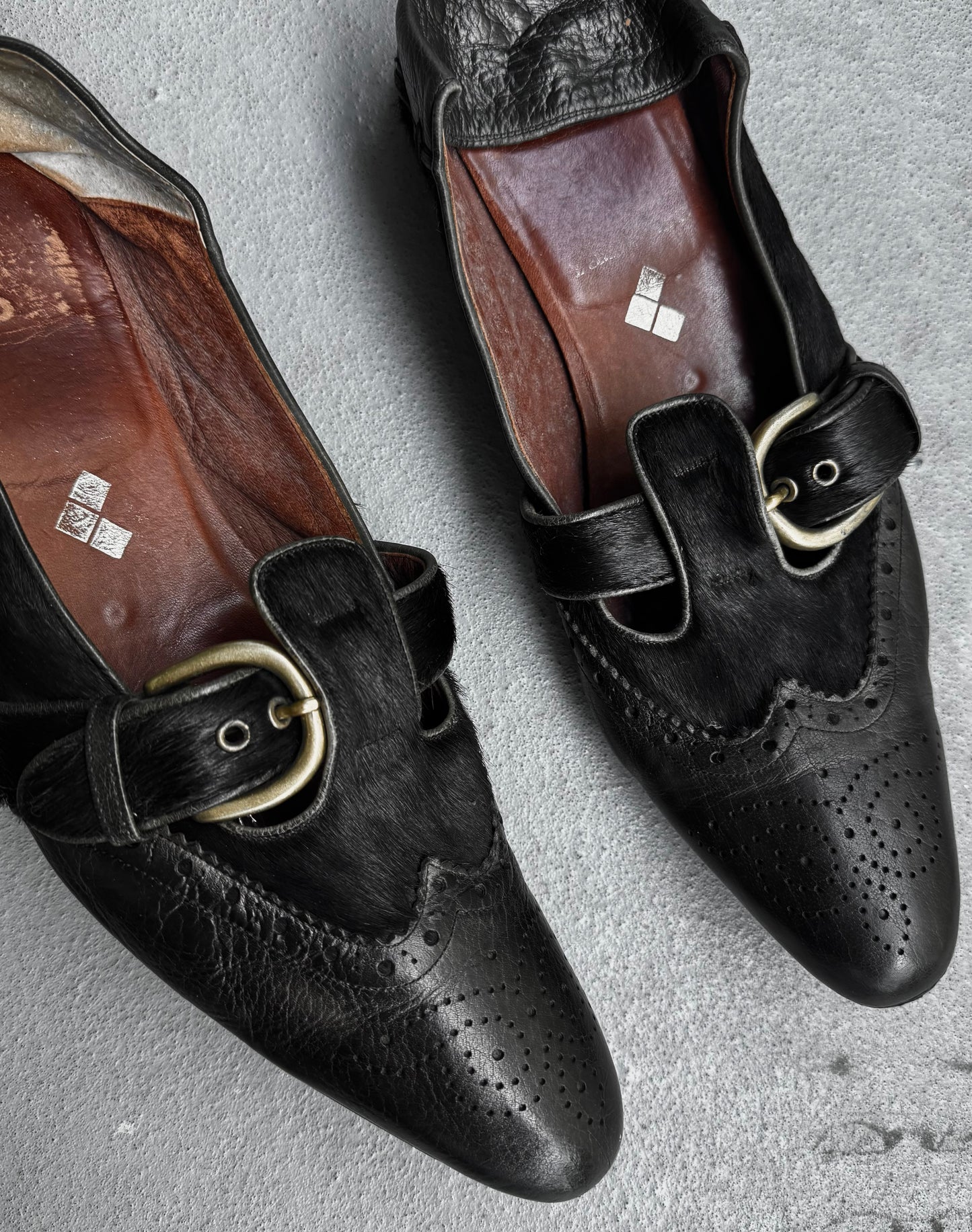 MiharaYasuhiro SS06 Pony Hair Calfskin Cut-out Slip On Derbies