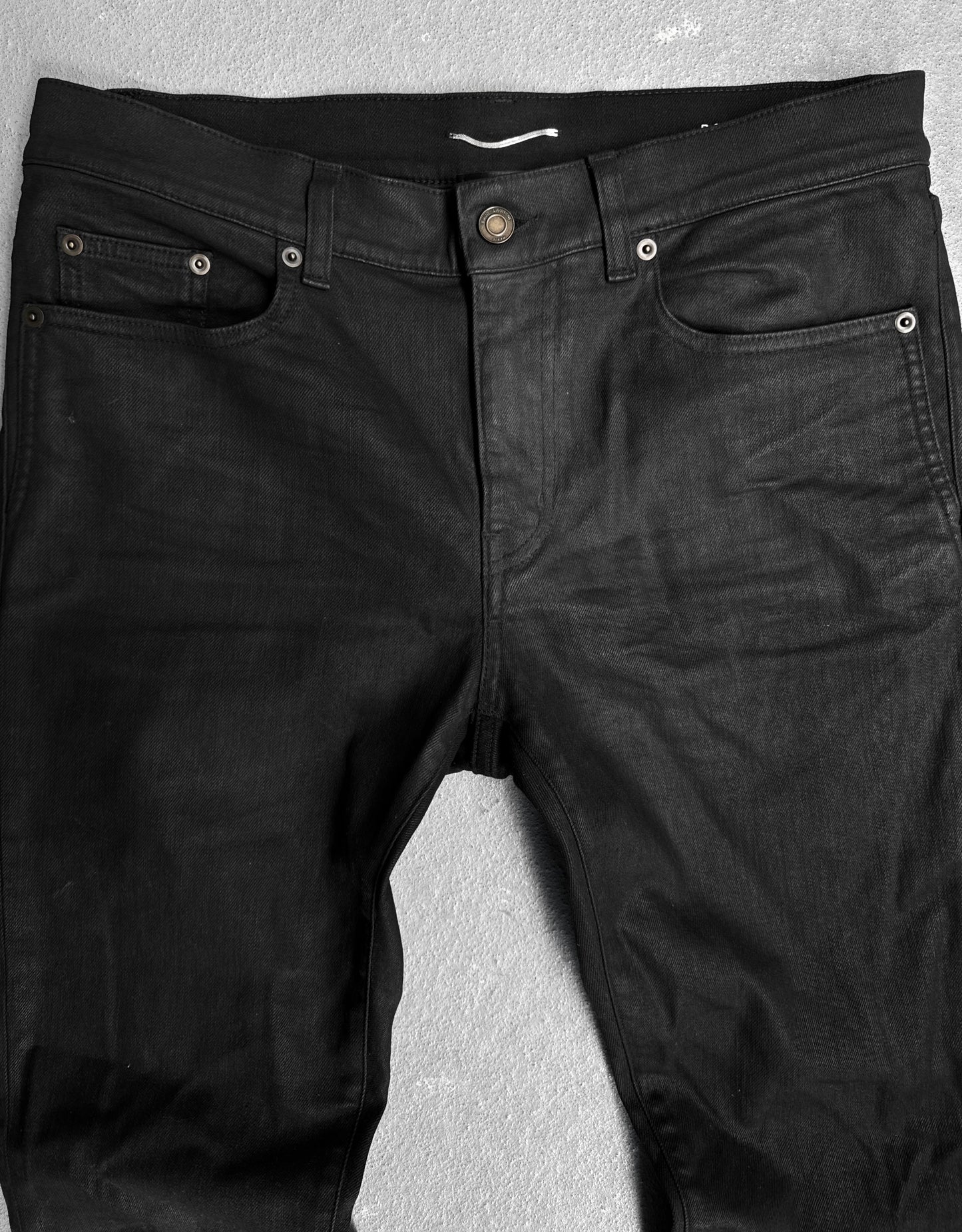 Saint Laurent Paris SS22 Black Waxed ‘D02’ Skinny Denim