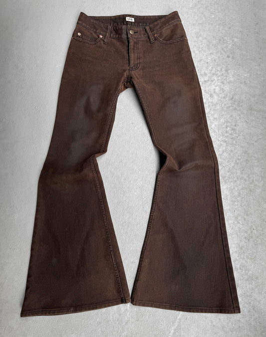 L.G.B. Early 00s Waxed Brown Bell-bottom Flare Denim