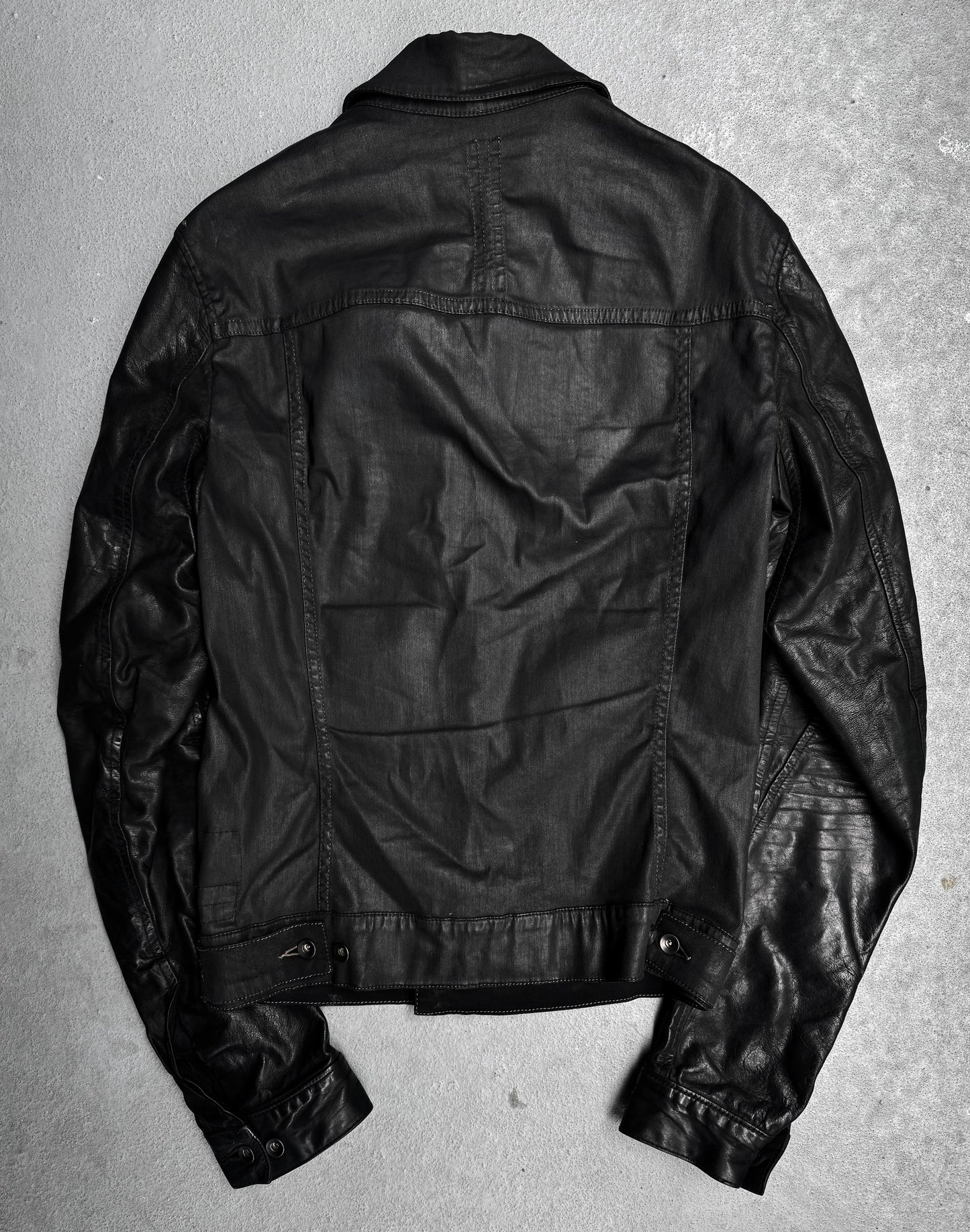 Rick Owens DRKSHDW SS12 “NASKA” Leather Sleeve Waxed Worker Jacket
