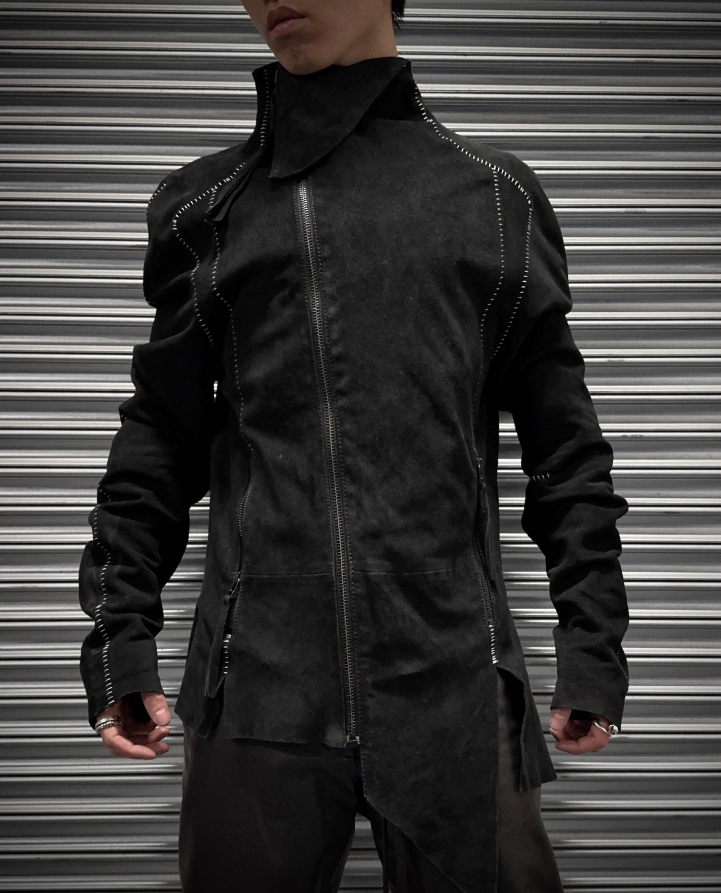 BARBARA I GONGINI SS17 Overlock Stitch Goatskin Suede Leather Jacket