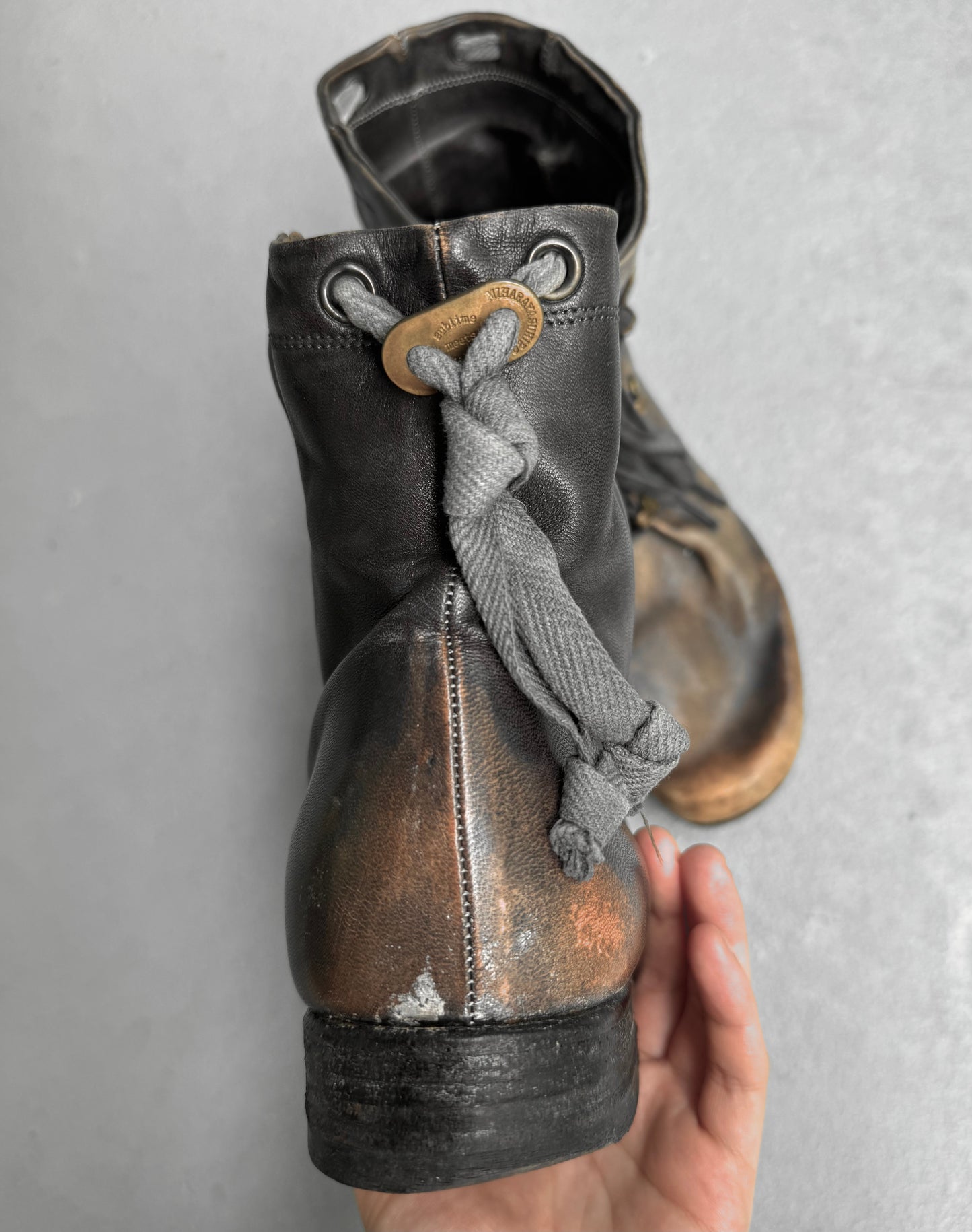 MiharaYasuhiro Early 00s Distressed Leather Lace-up Field Boots