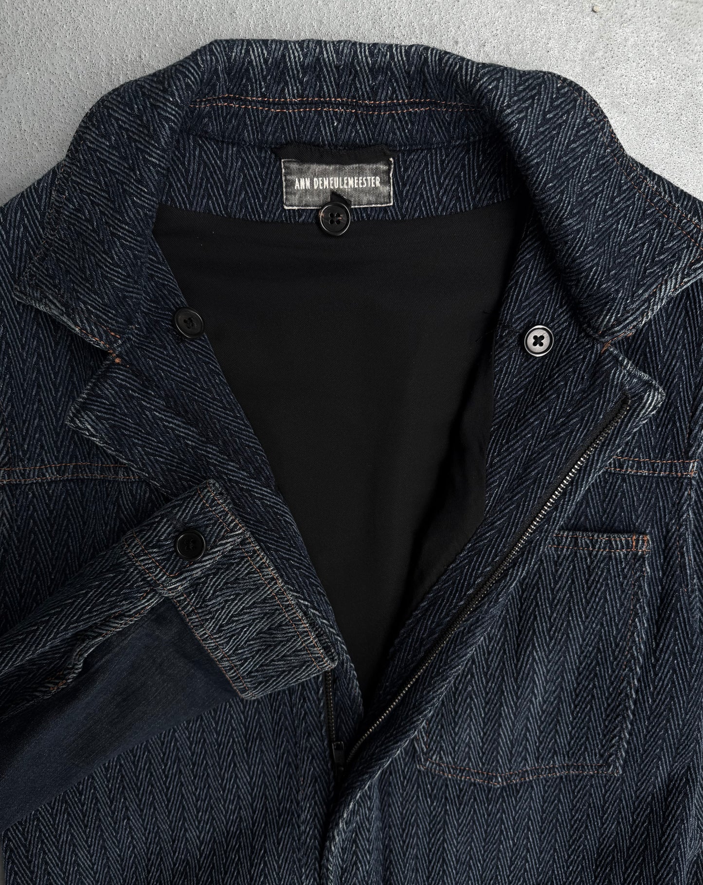 Ann Demeulemeester AW16 Indigo Herringbone Weaved Denim Trucker Jacket