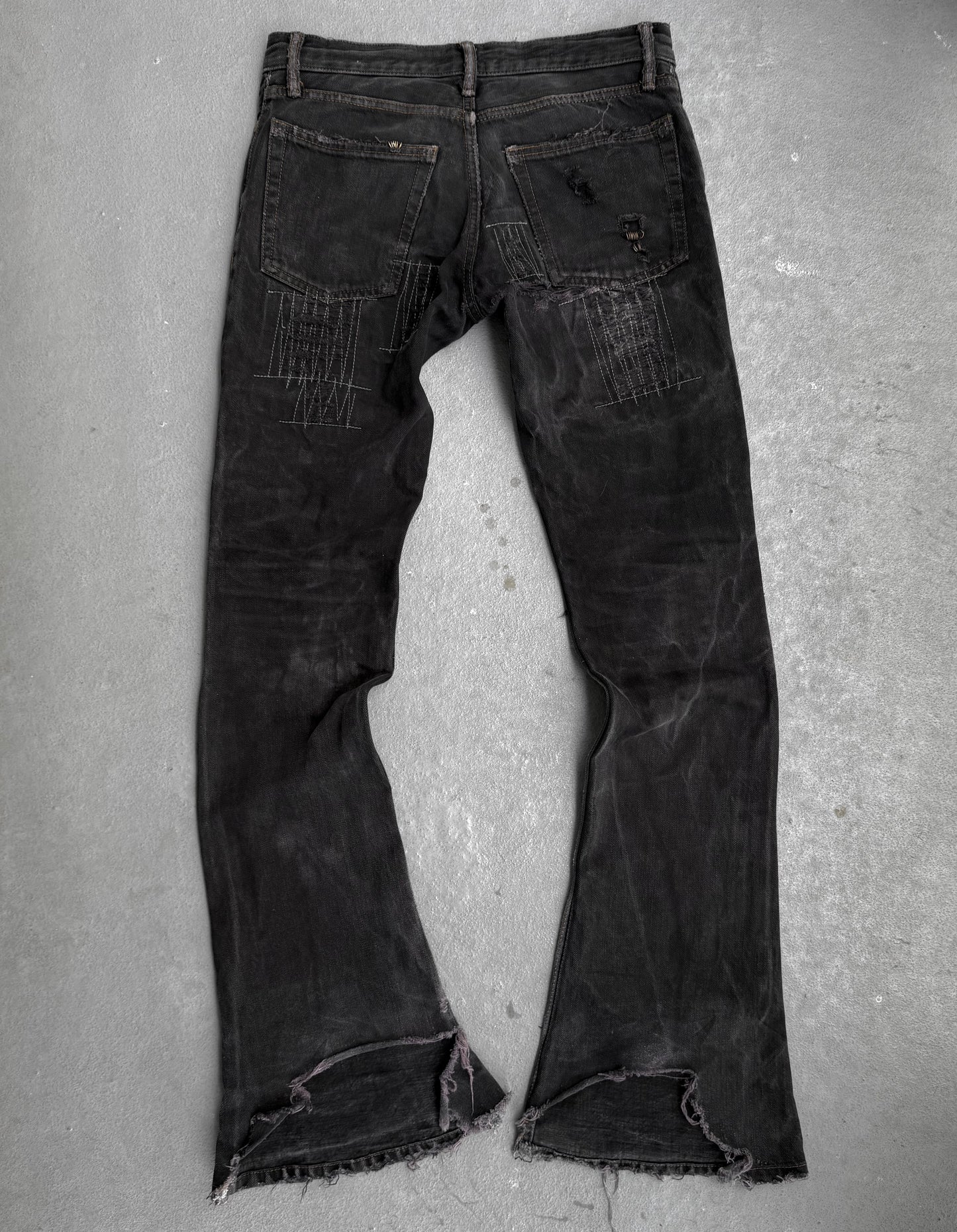 IfSixWasNine Early 00s 'NO. MUD MAX/SBCM 0305ADK' Distressed Flared Denim