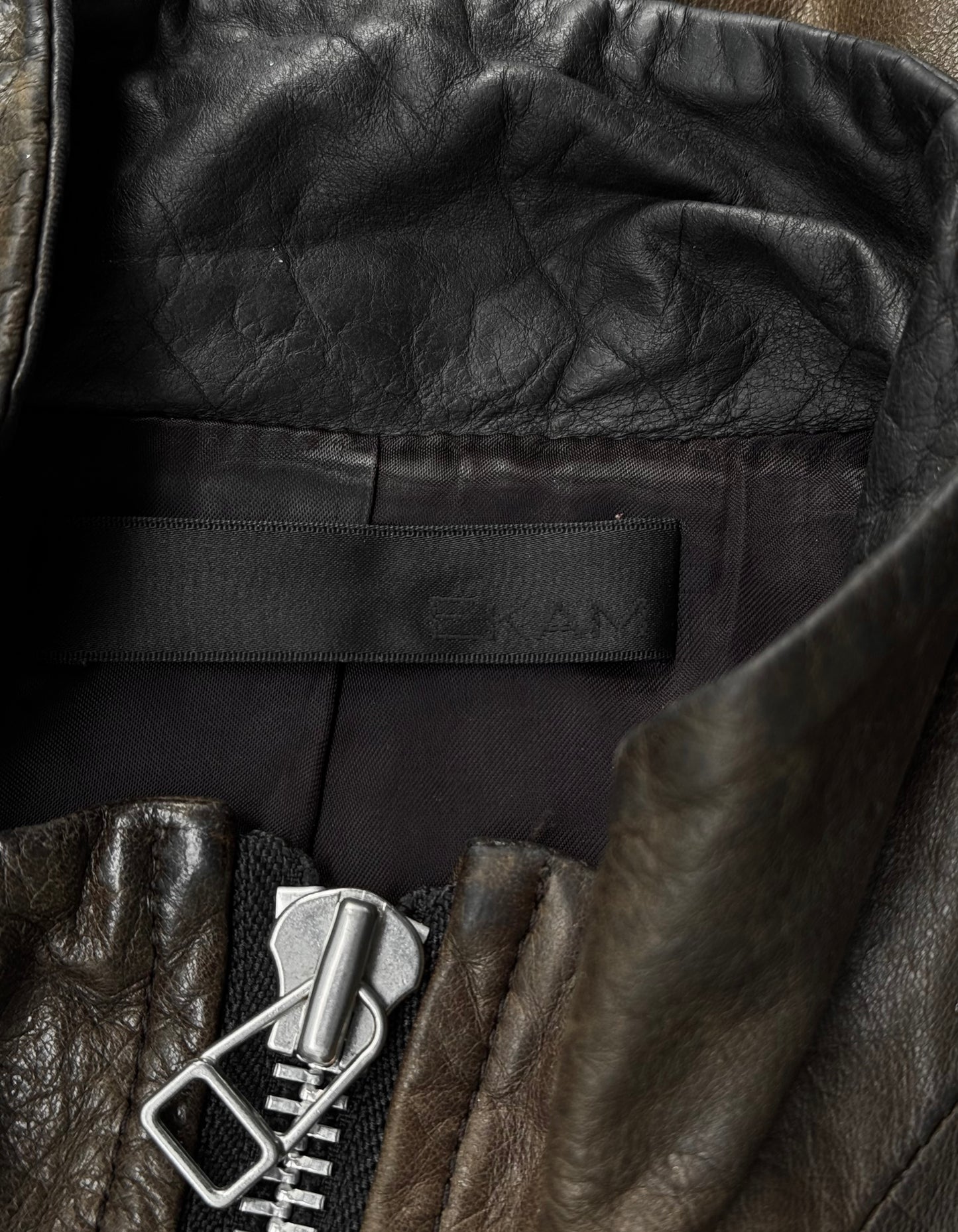 EKAM Early 00s Garment-dyed Brown Sheepskin Leather Single Rider Jacket