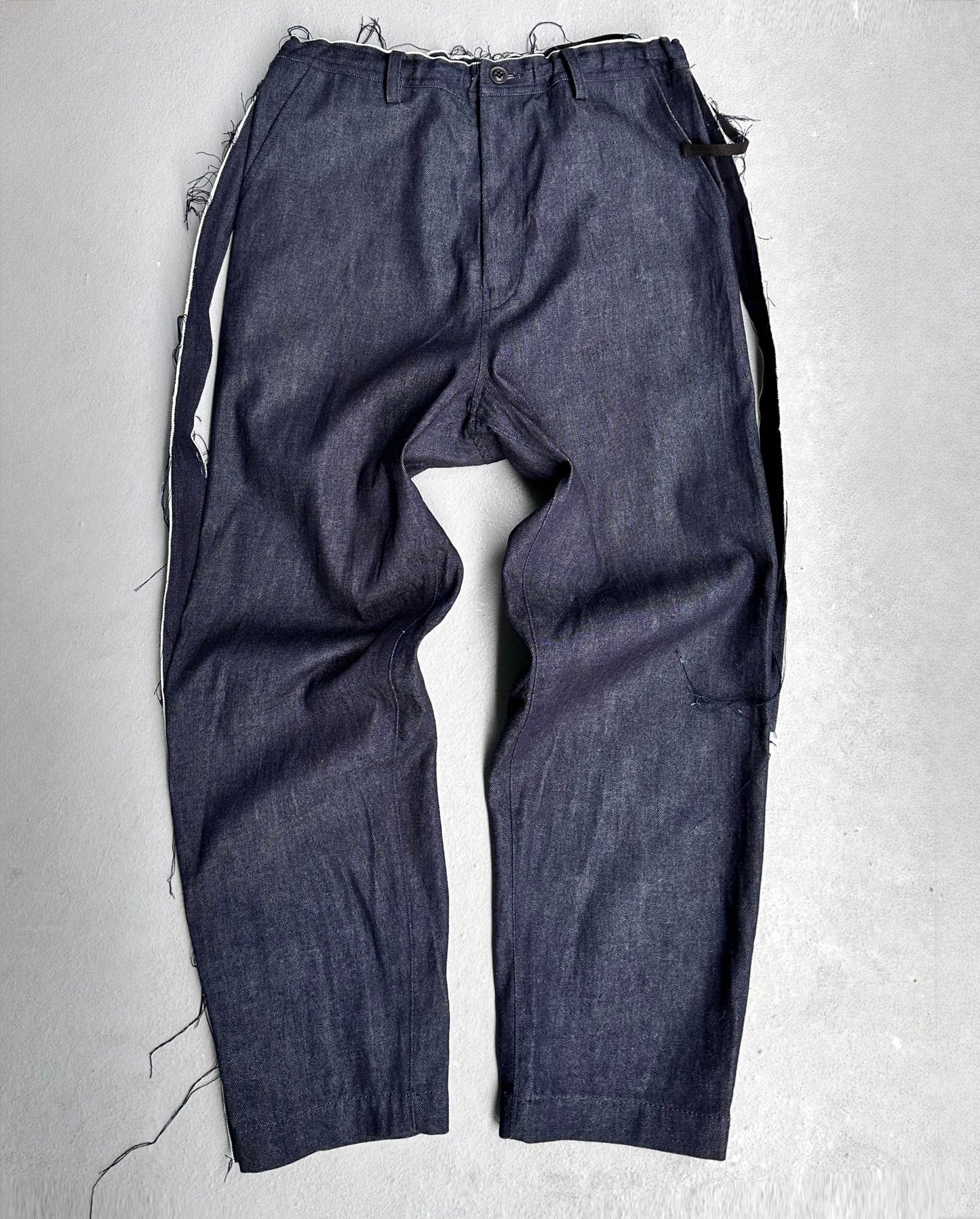 Y’s by Yohji Yamamoto SS05 Frayed Tape Line Bootcut Indigo Denim