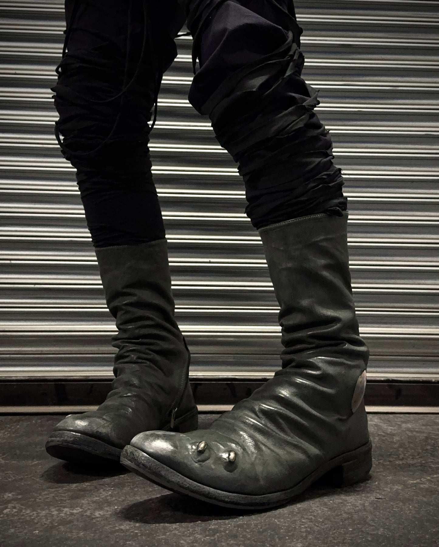 Carol Christian Poell ‘AM/2687P ROOMS-PTC/19’ Kangaroo Leather Titanium Prosthetic Tornado Zip Boots