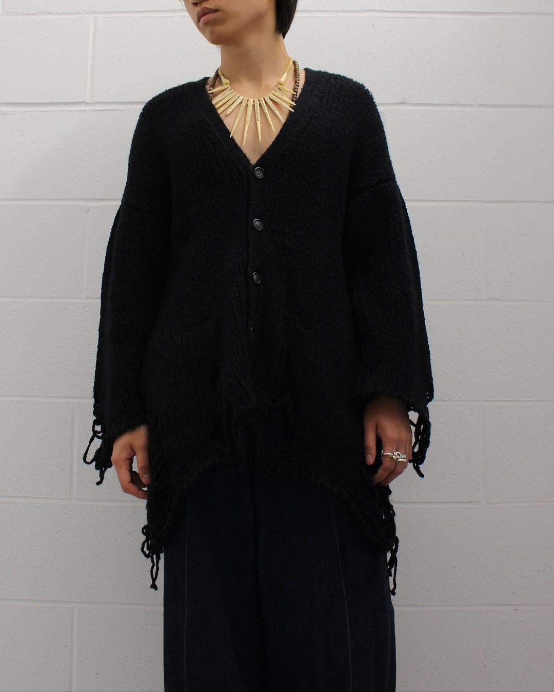 Mihara Yasuhiro AW10 Distressed Black Wool-Knit Cardigan