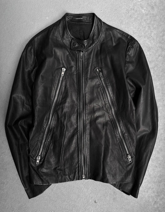 Maison Martin Margiela SS12 Black Kangaroo Leather 5-zip Rider Jacket