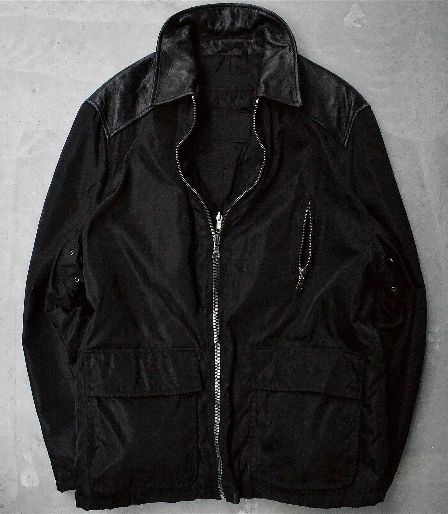 Prada Late 90s Convertible 2-in-1 Leather Nylon Liner Vest Work Jacket