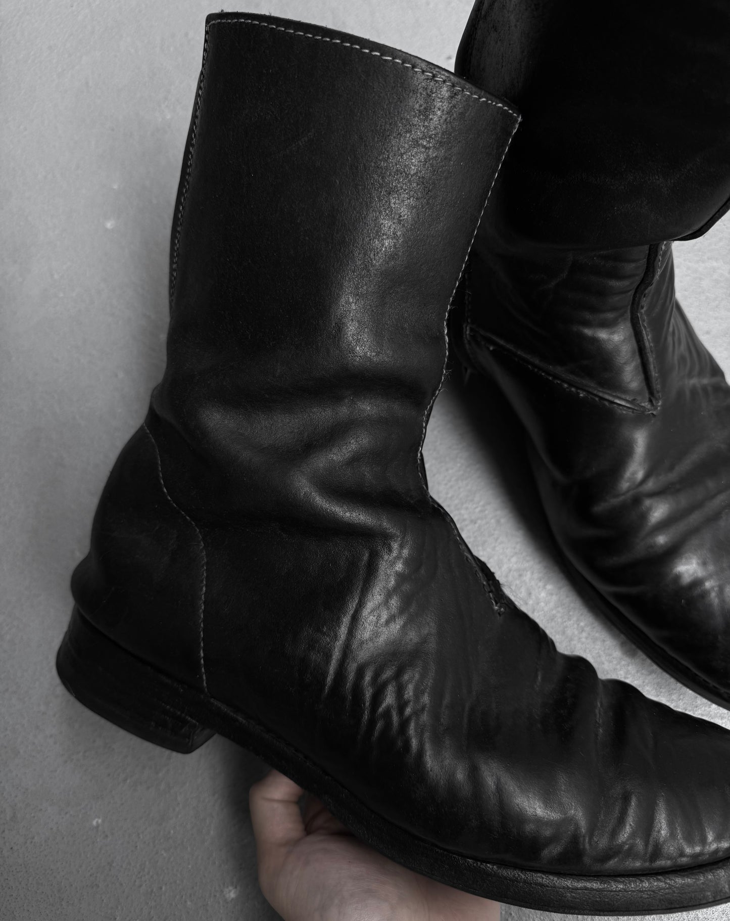 Carol Christian Poell ‘AM/2601 CUL-PTC’ Black Object-dyed Culatta Horse Leather Tornado Boots