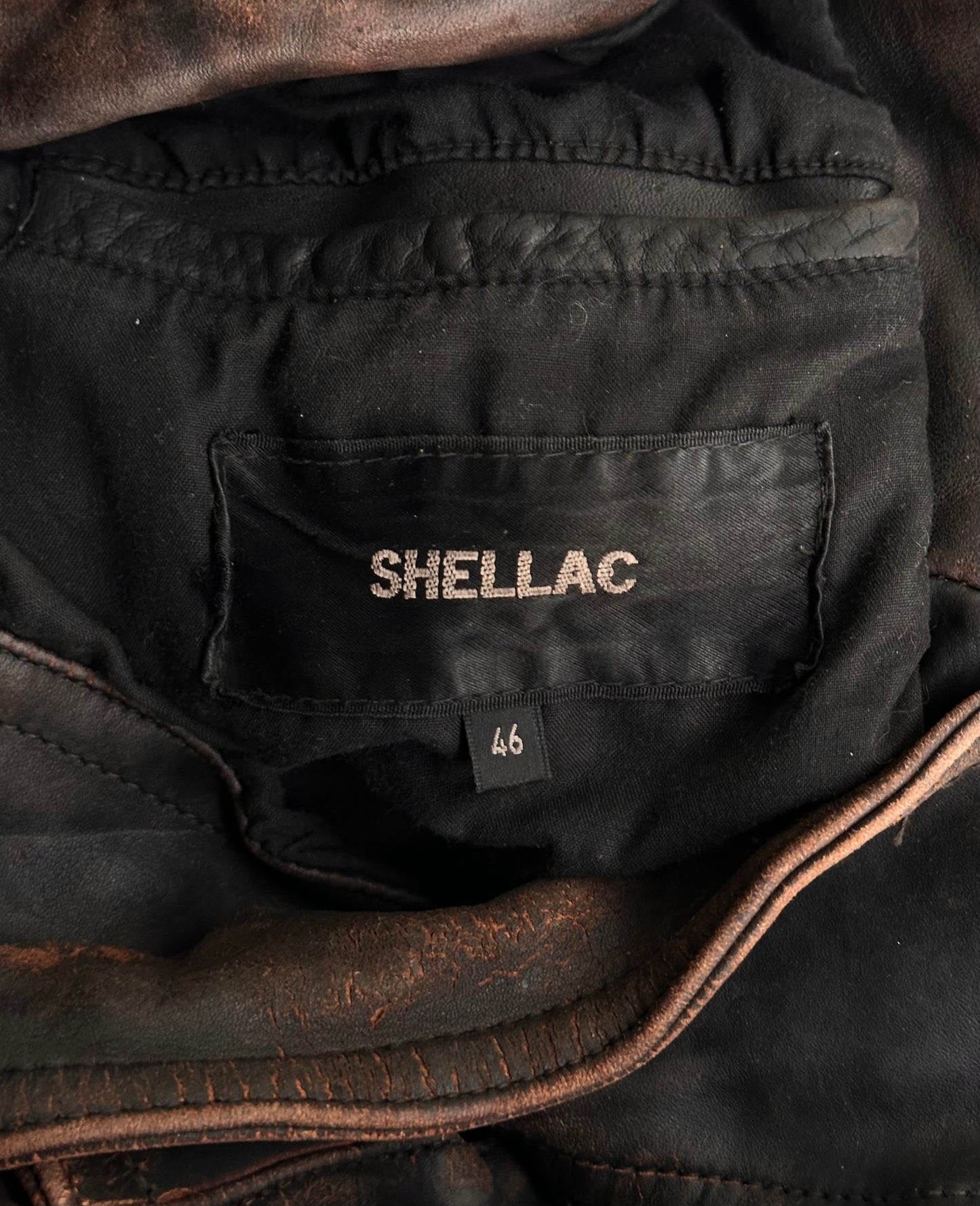 SHELLAC Early 00s Distressed Cowhide Single Rider Jacket