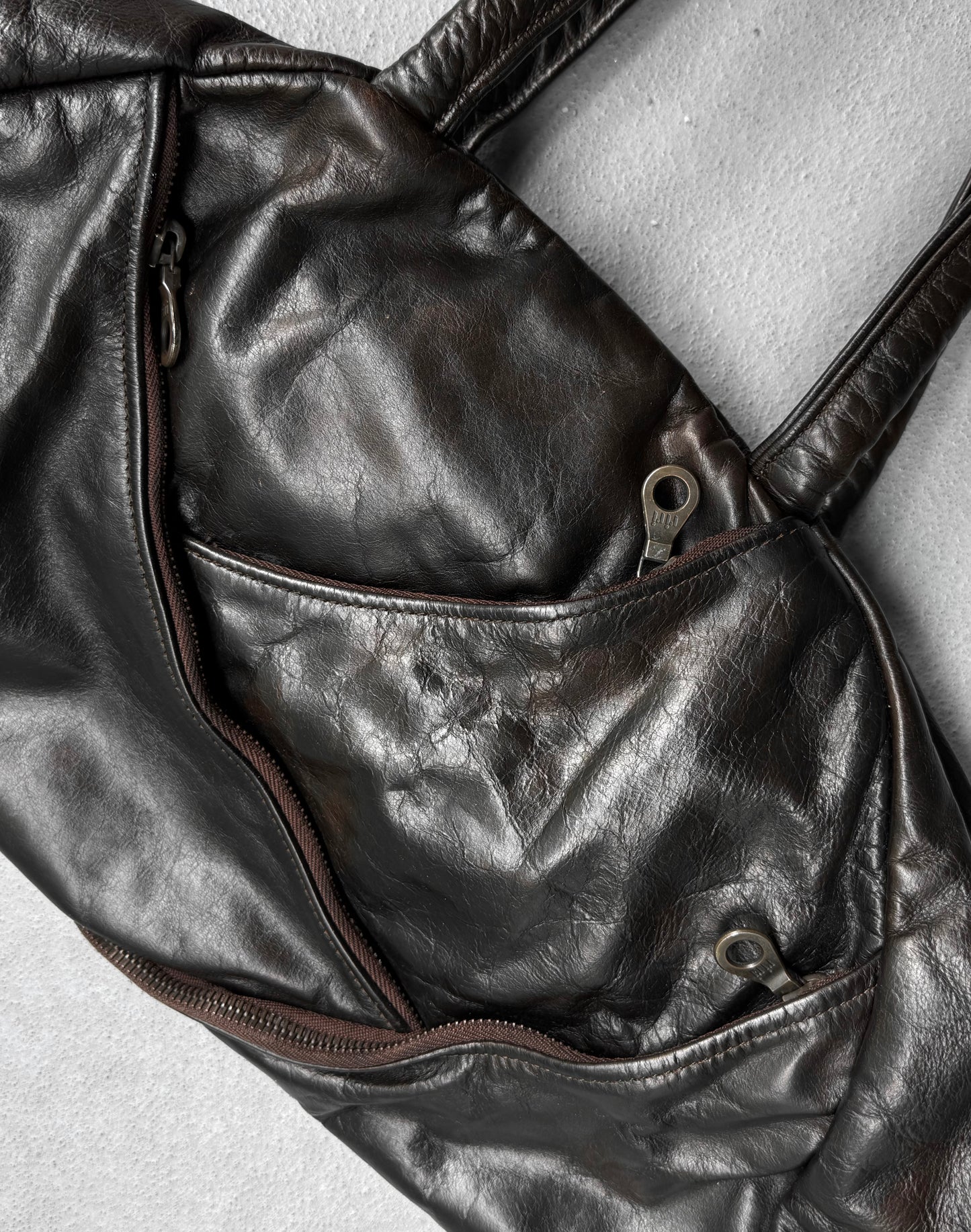 Jas M.B Early 00s Multi-pockets Brown Steerhide Leather Handbag