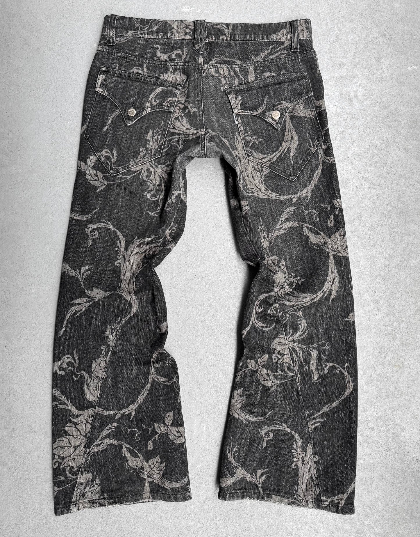 Tornado Mart Early 00s Floral Lace-up Flare Denim