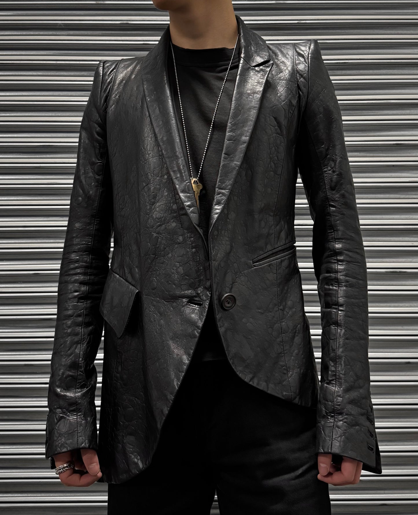 IfSixWasNine Post-2010 ‘NO. Black Jaguar / JK’ Reptile Calfskin Leather Blazer