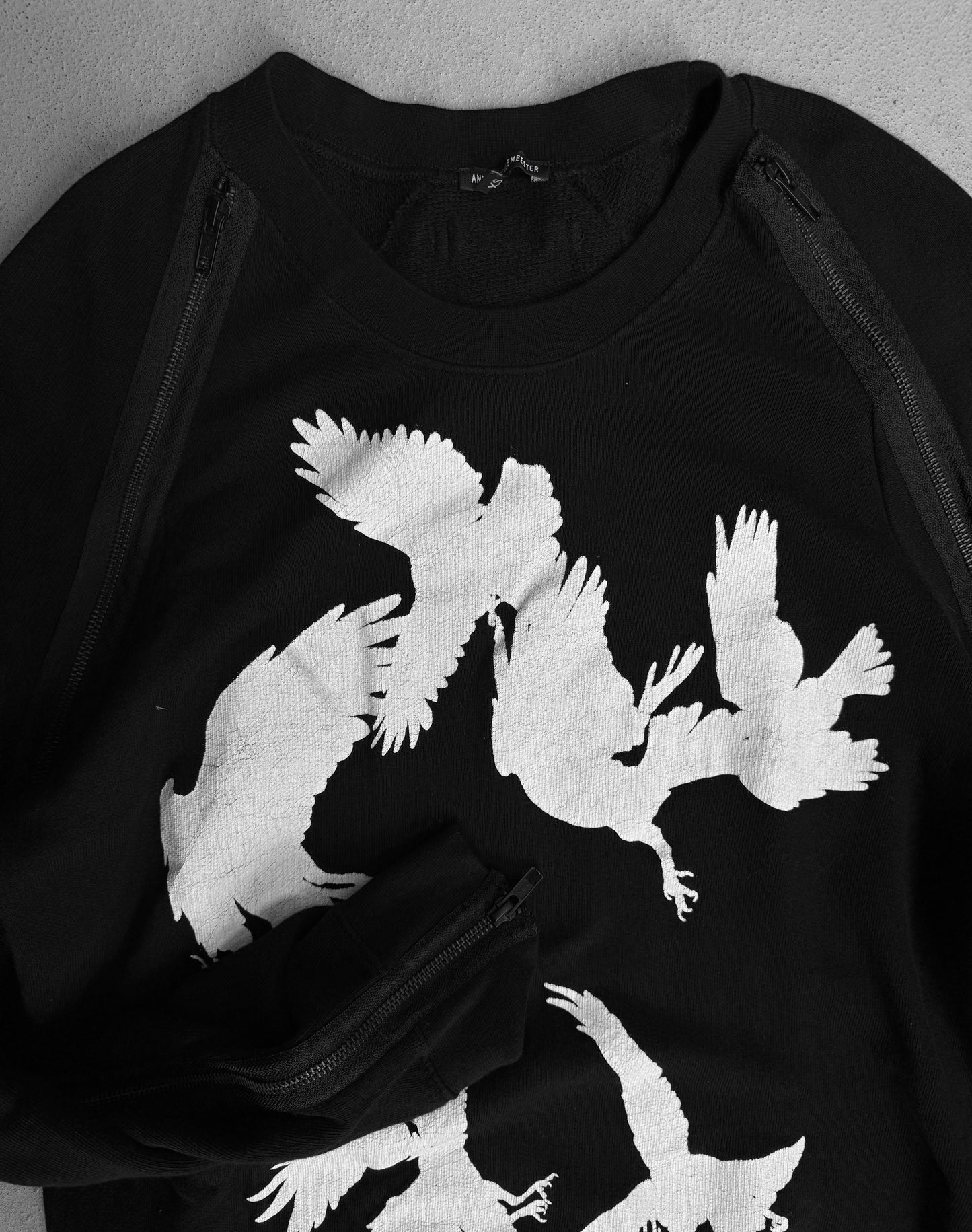 Ann Demeulemeester SS17 Bird Graphic Convertible Zip Crewneck