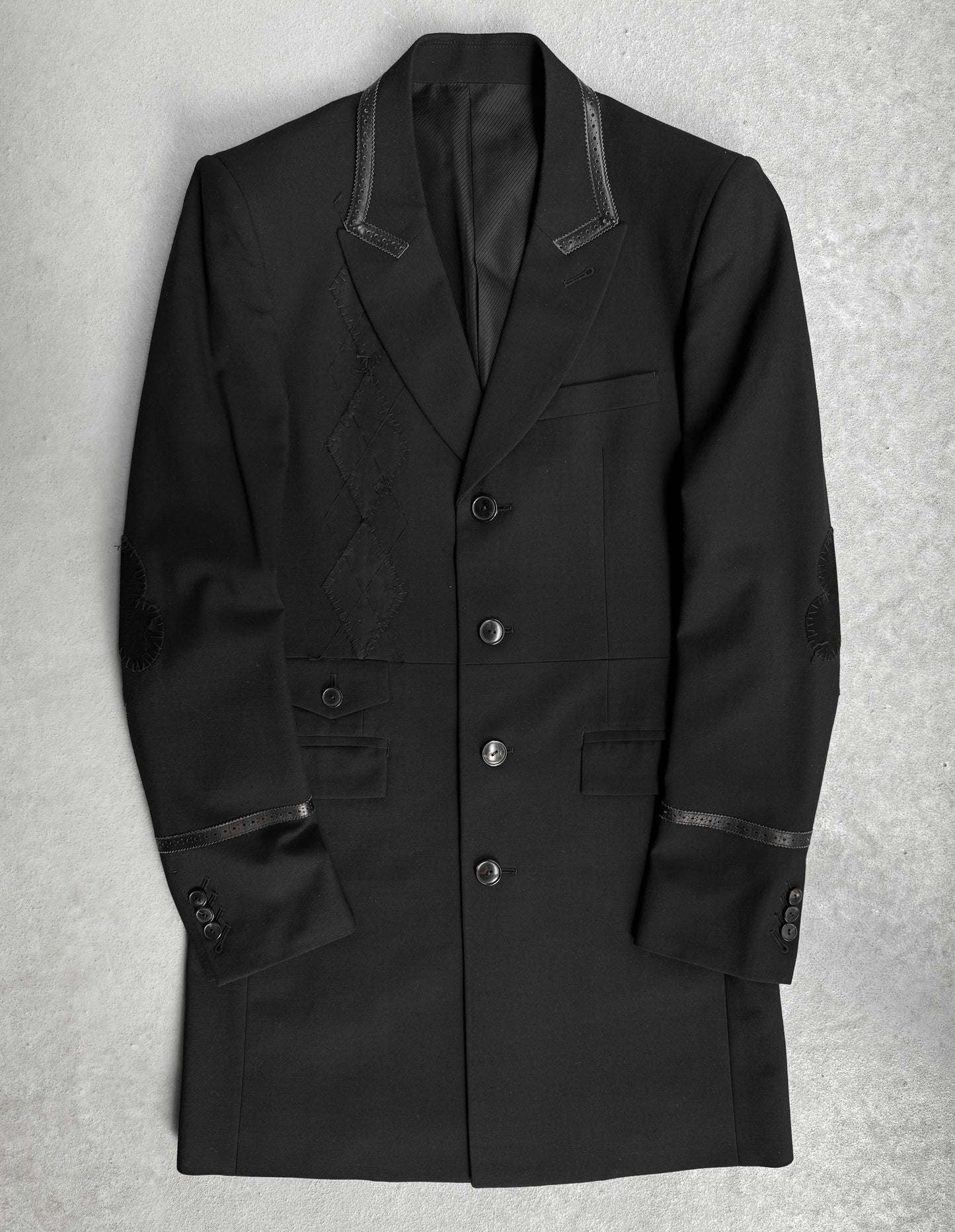 Number (N)ine AW06 “NOIR” Leather Trimmed Argyle Wool Coat