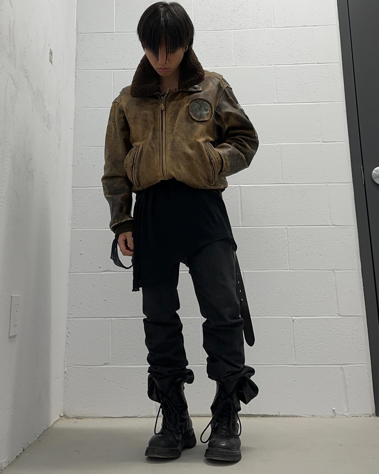 KADOYA Late 90s “FORCE MACEES” Sun Faded Leather Aviator Bomber Jacket