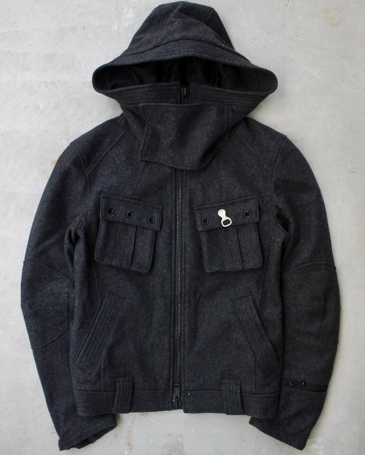 PPFM Early 00s Hooded Mask Heavy Wool Rider Jacket