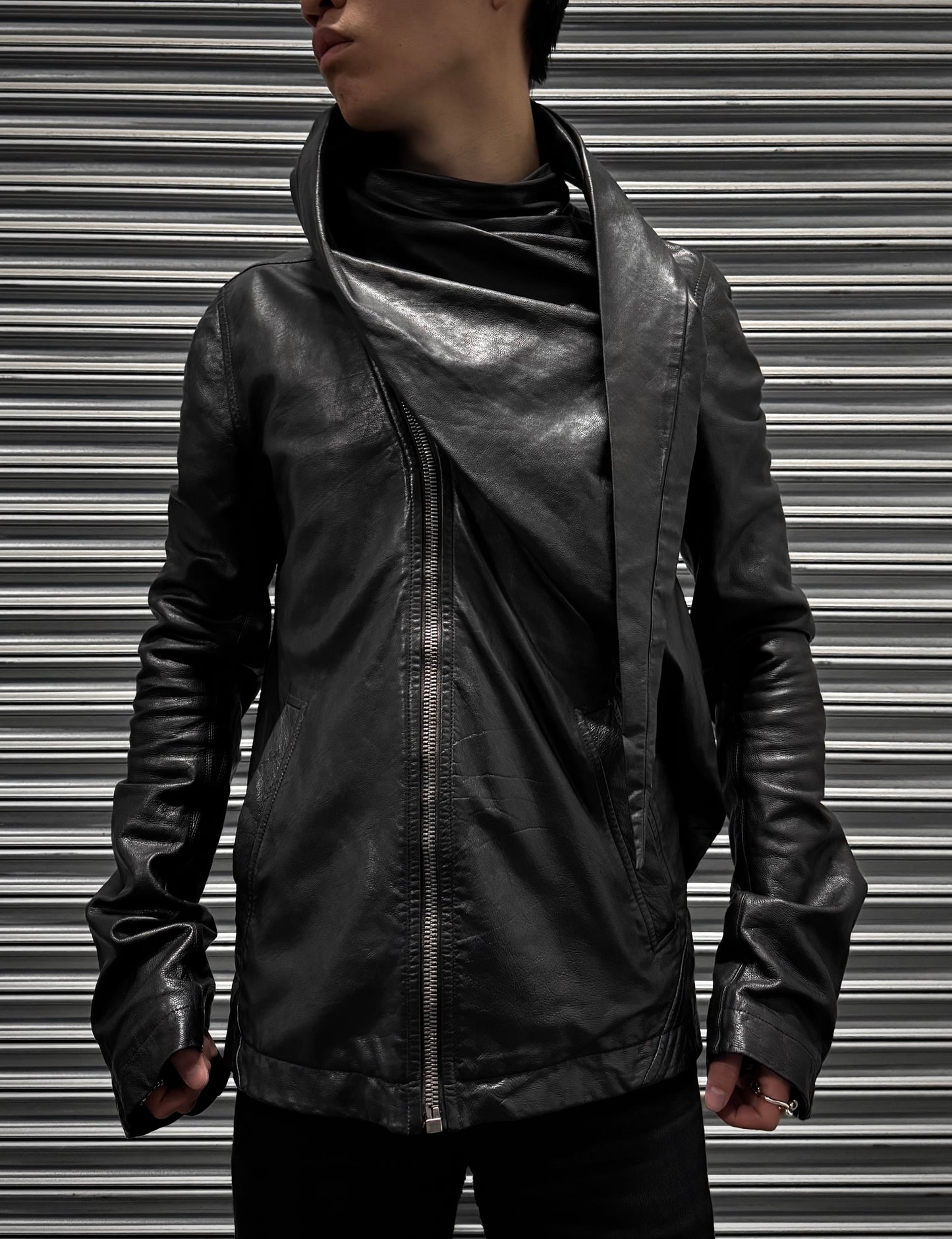Rick Owens SS11 “ANTHEM” Light Calfskin Leather Scarf Collar Jacket