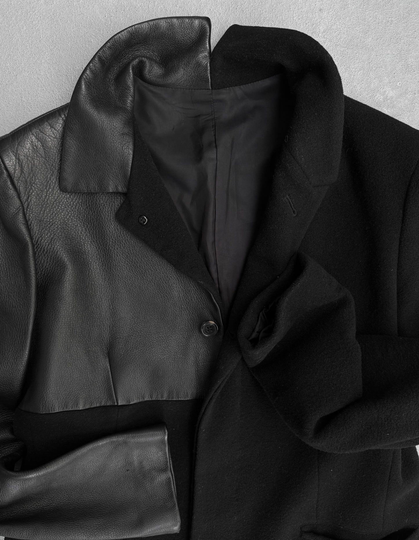Yohji Yamamoto AW02 Deerskin Leather Panel Wool Car Coat