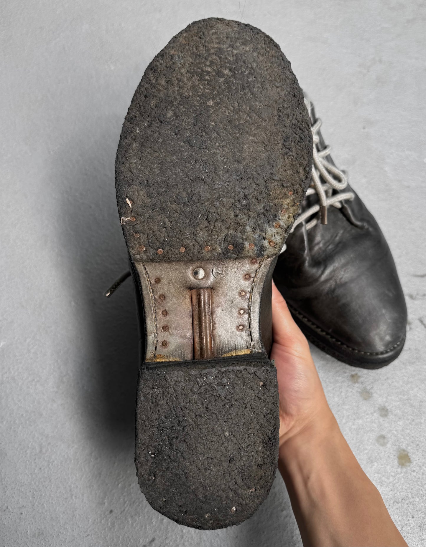 Carol Christian Poell ‘AM/2597 IN CORS-PTC’ Grey Object-dyed Horse Leather Folded Officer Derbies