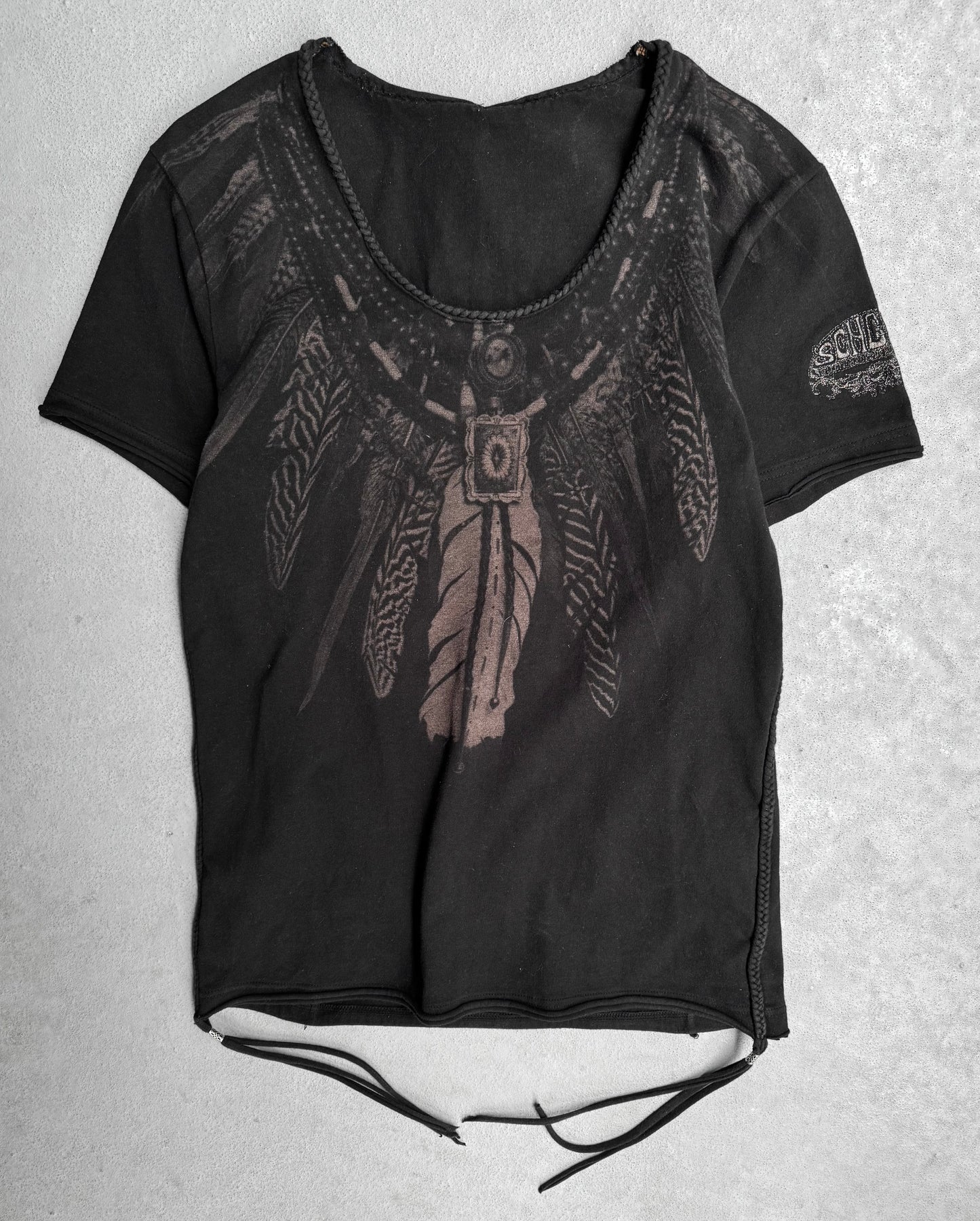 SCHORL by Kazuhisa Komura (5351) ‘Feather’ Graphic Fringe T-shirt