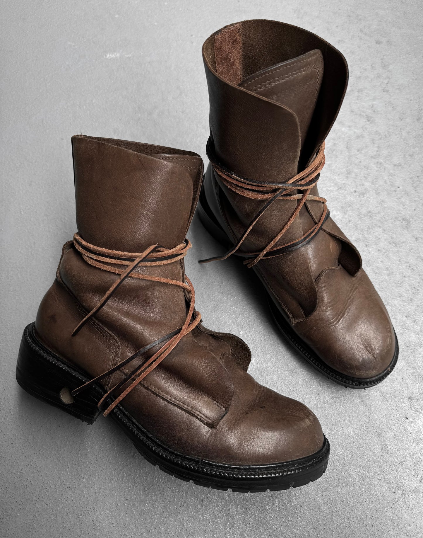 Dirk Bikkembergs AW94-95 Brown Leather Military Lace-through Boots