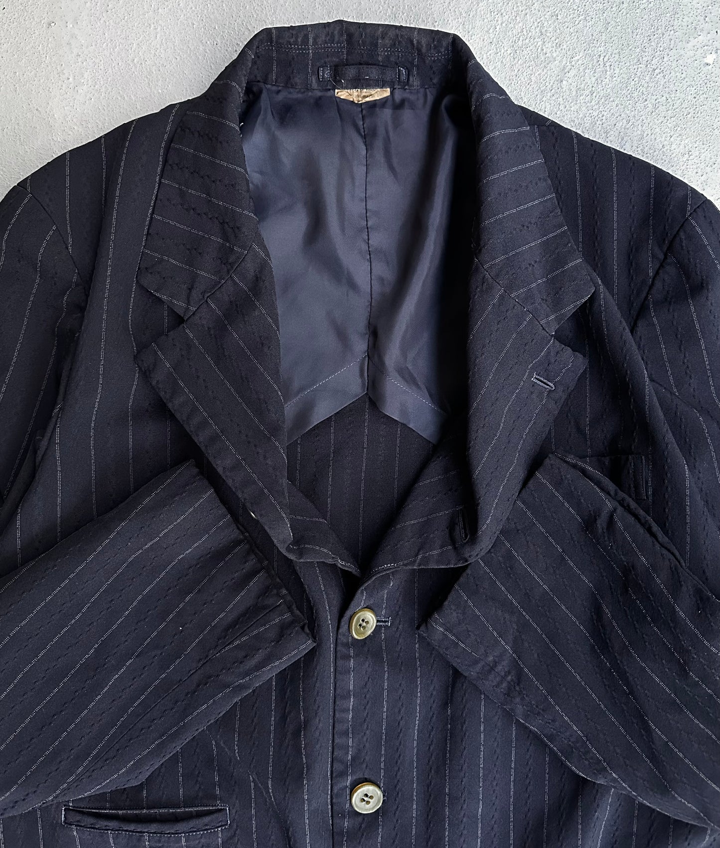 COMME des GARÇONS HOMME DEUX SS19 Navy Seersucker Pinstripes Blazer