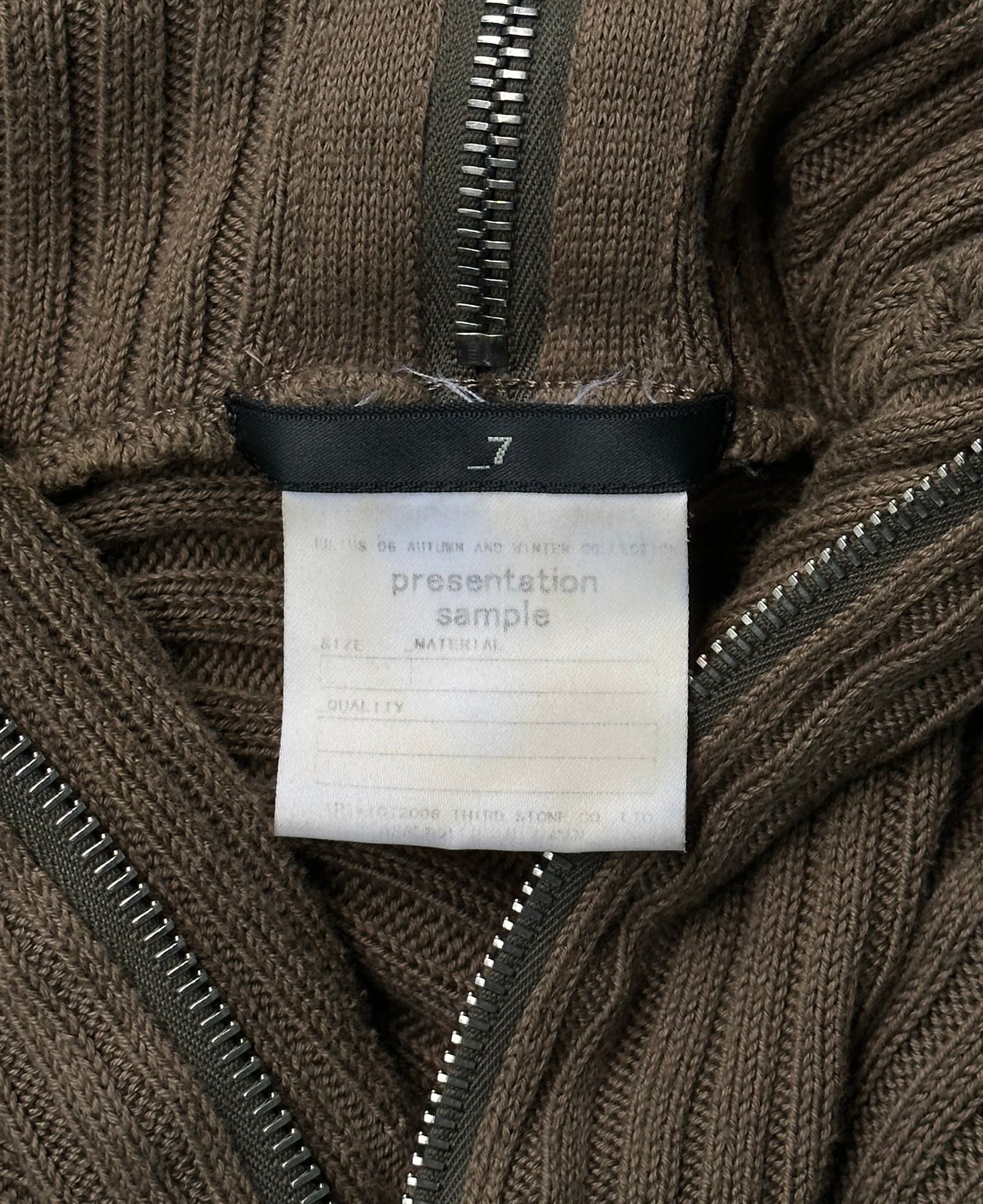 *SAMPLE* Julius_7 AW06 “Fixed;” Khaki Multi-zip Rib Knitted Hoodie