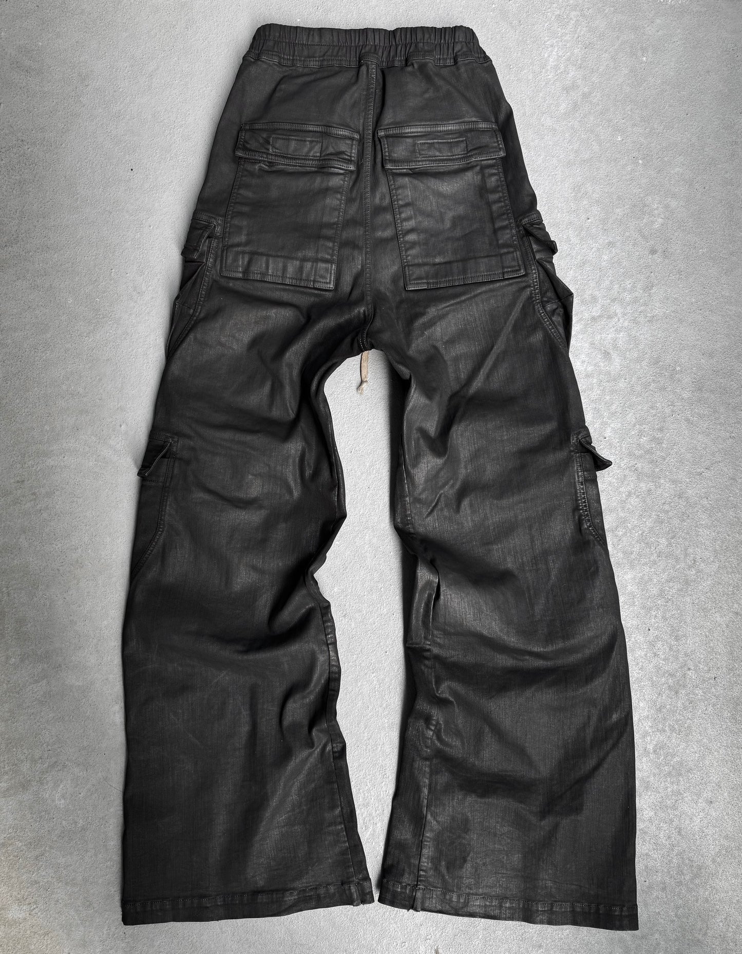 Rick Owens DRKSHDW AW24 “PORTERVILLE” Heavy-waxed Jumbo Leg ‘Bela’ Cargo Pants