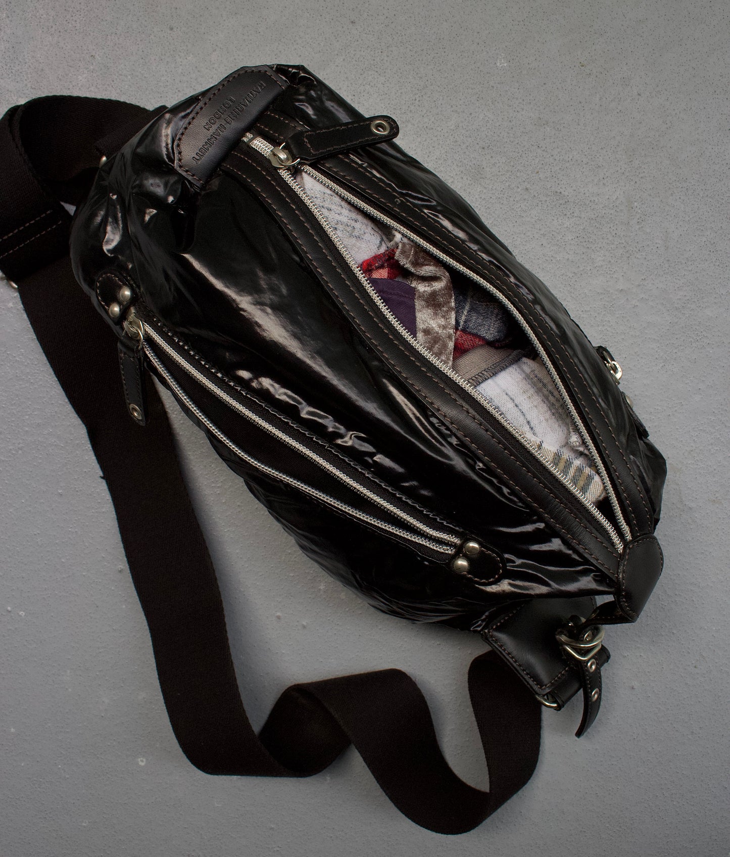 KATHARINE HAMNETT Early 00s Multi-zip Side Bag