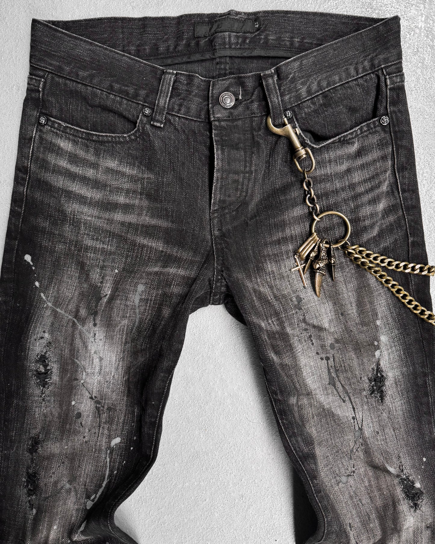 GOSTAR DE FUGA Early 00s Washed Grey Painted Flare Bootcut Denim
