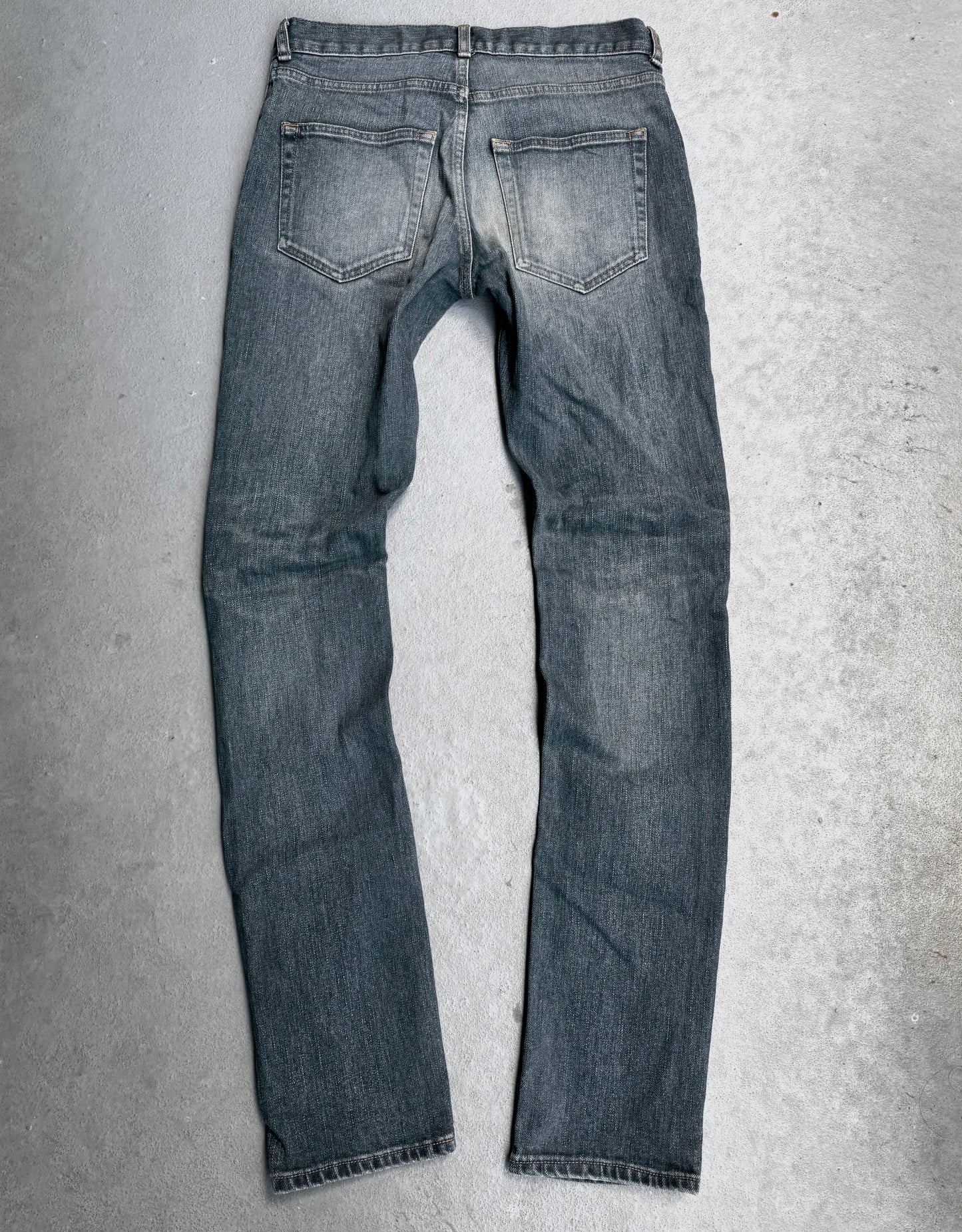 Saint Laurent Paris AW17 Blue “D02” One Knee Slit Skinny Denim
