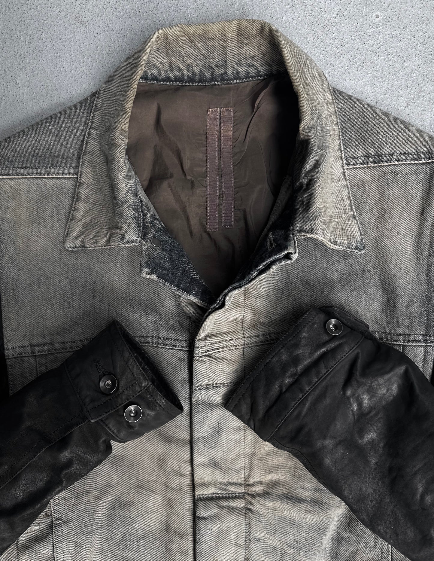 Rick Owens DRKSHDW AW13 “PLINTH” Mineral Dust Leather Sleeves Trucker Jacket