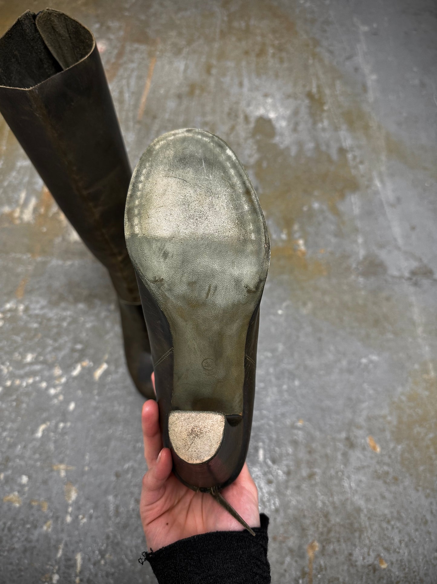 m.a+ by Maurizio Amadei AW19 'SW7C46Z' VIP 1.3 Ivy Green Tall Back Zip Calf Leather Boots