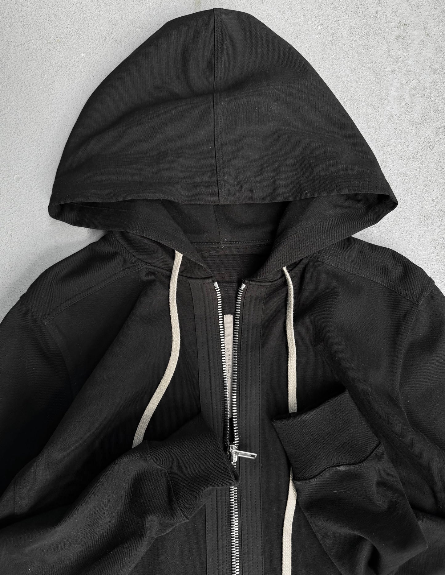Rick Owens AW17 “GLITTER” Black Long Zip-up Hoodie