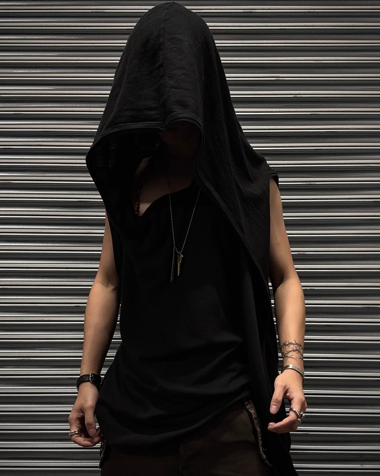 MA_Julius SS12 “edge;” Asymmetrical Druid Hooded Tank Top