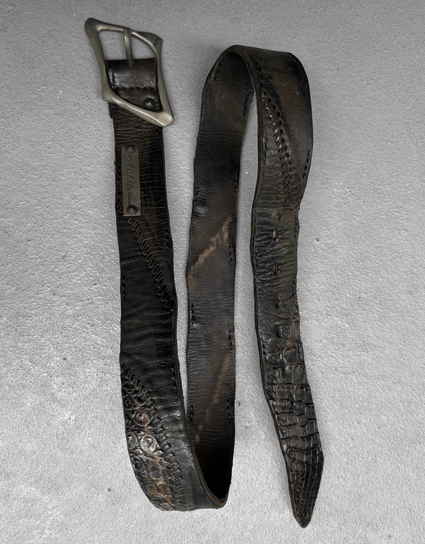 14thAddiction Early 00s Scar-stitch Crocodile Leather Belt