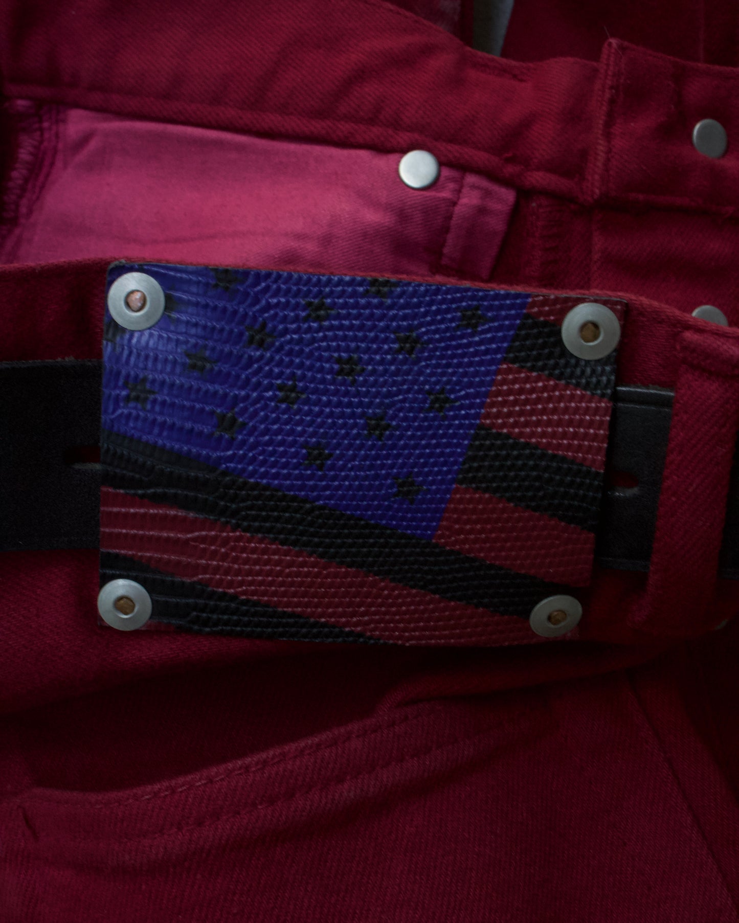Isamu Katayama “BACKLASH” AW12 Lizzard Patch Red-Dyed Denim