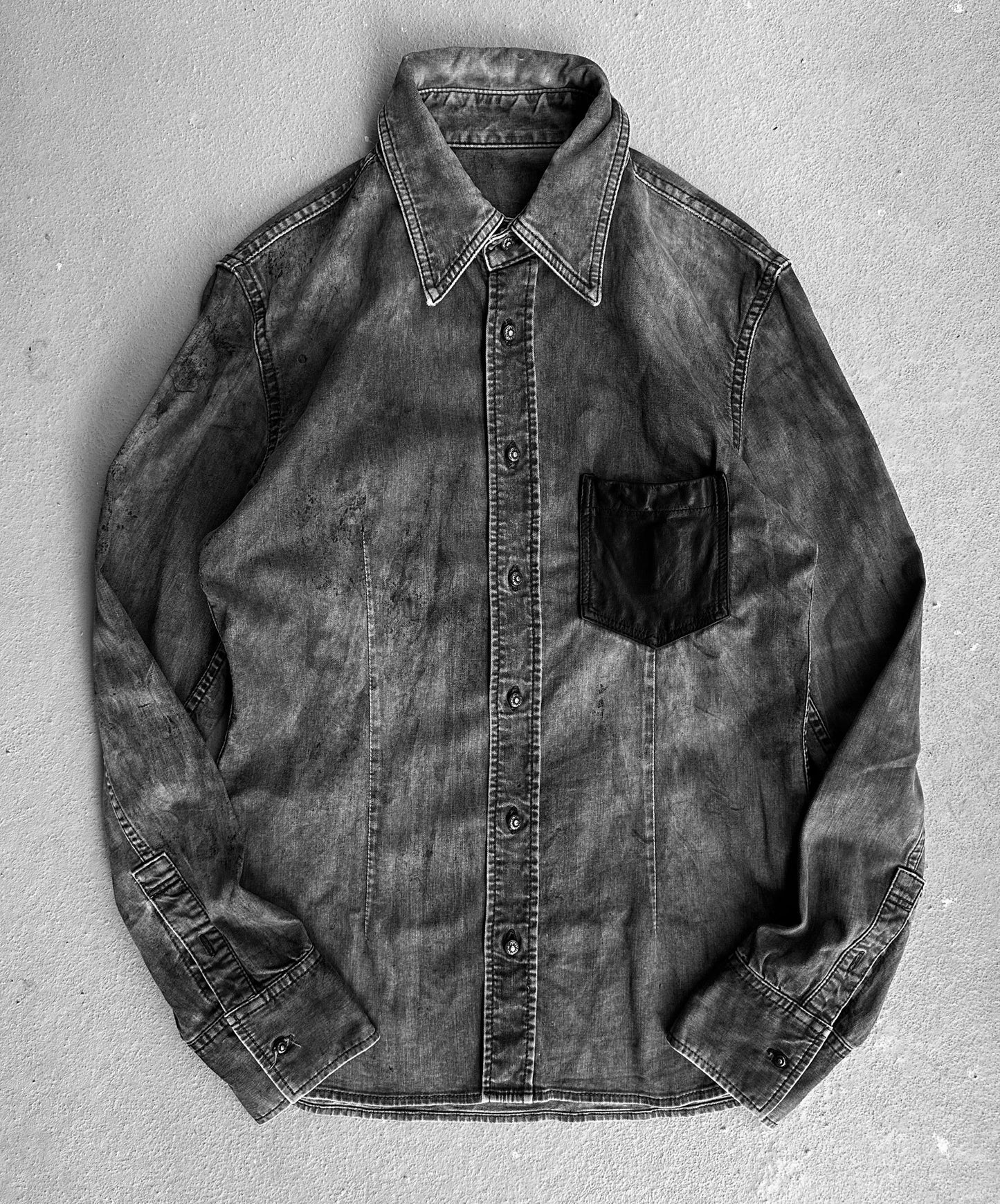 Isamu Katayama “BACKLASH” AW15 Cowhide Collar Oil-stained Denim Shirt