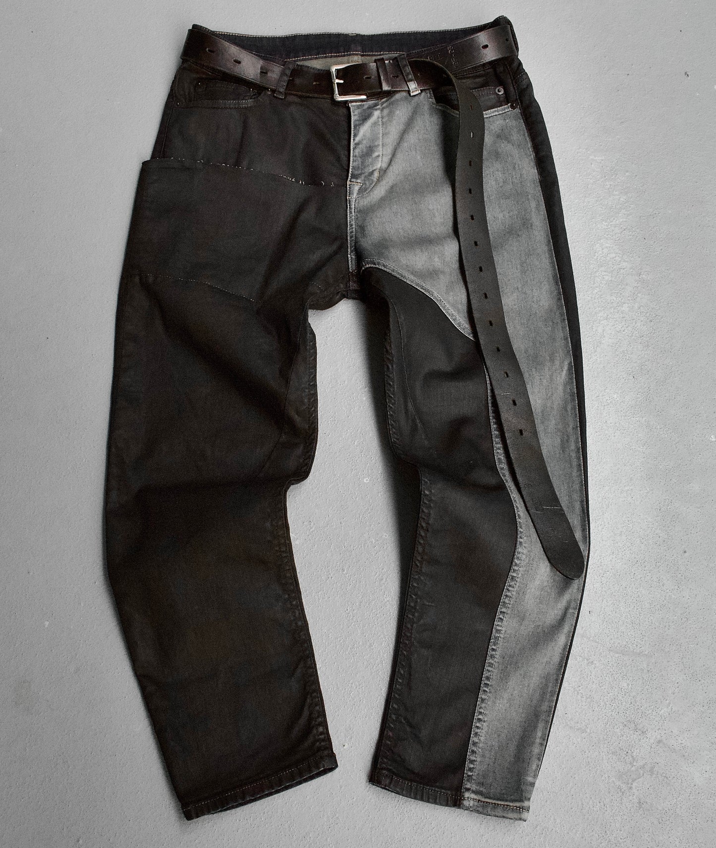 Rick Owens DRKSHDW SS19 “BABEL” Waxed Combo Detroit Cropped Jeans